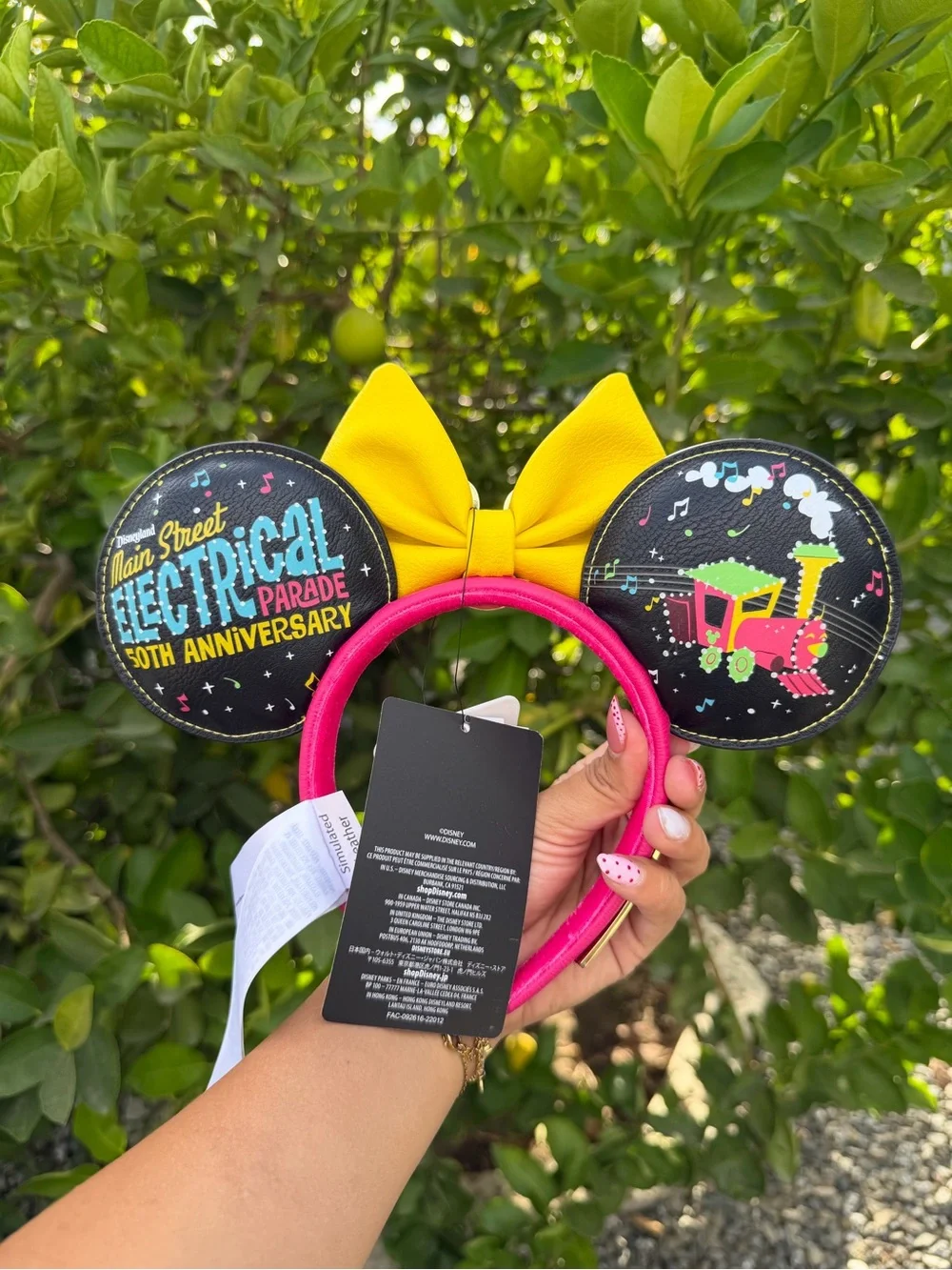 Disney Mickey Mouse Neon Music Ear Headband with Yellow Bow and Pink Band